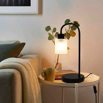Modern Vintage Black Table Lamp Frosted Glass Shade - Energy Light Bulbs - Free delivery on all orders