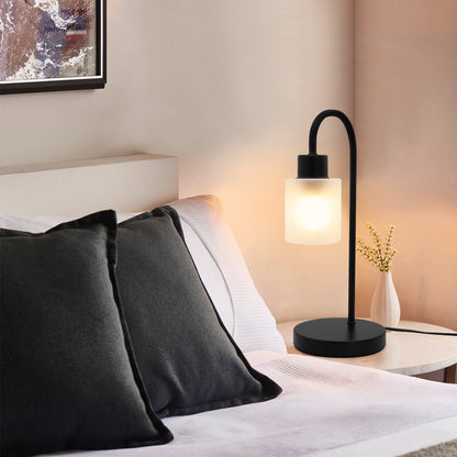 Modern Vintage Black Table Lamp Frosted Glass Shade - Energy Light Bulbs - Free delivery on all orders