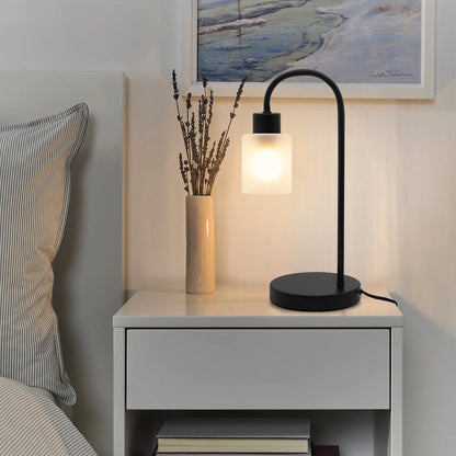 Modern Vintage Black Table Lamp Frosted Glass Shade - Energy Light Bulbs - Free delivery on all orders