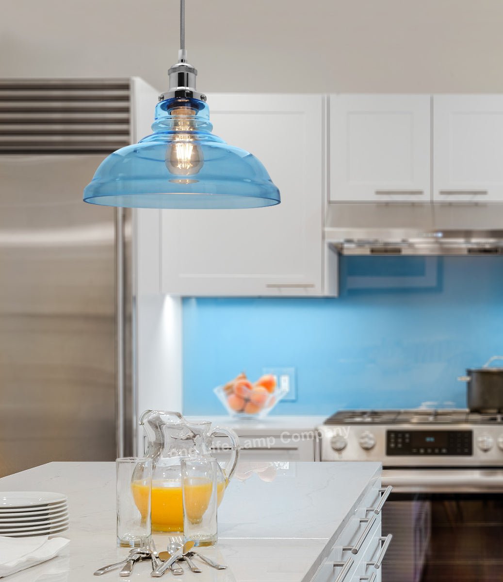 Modern Vintage Blue Glass Dome Ceiling Pendant Lamp M0235 - Energy Light Bulbs - Free delivery on all orders
