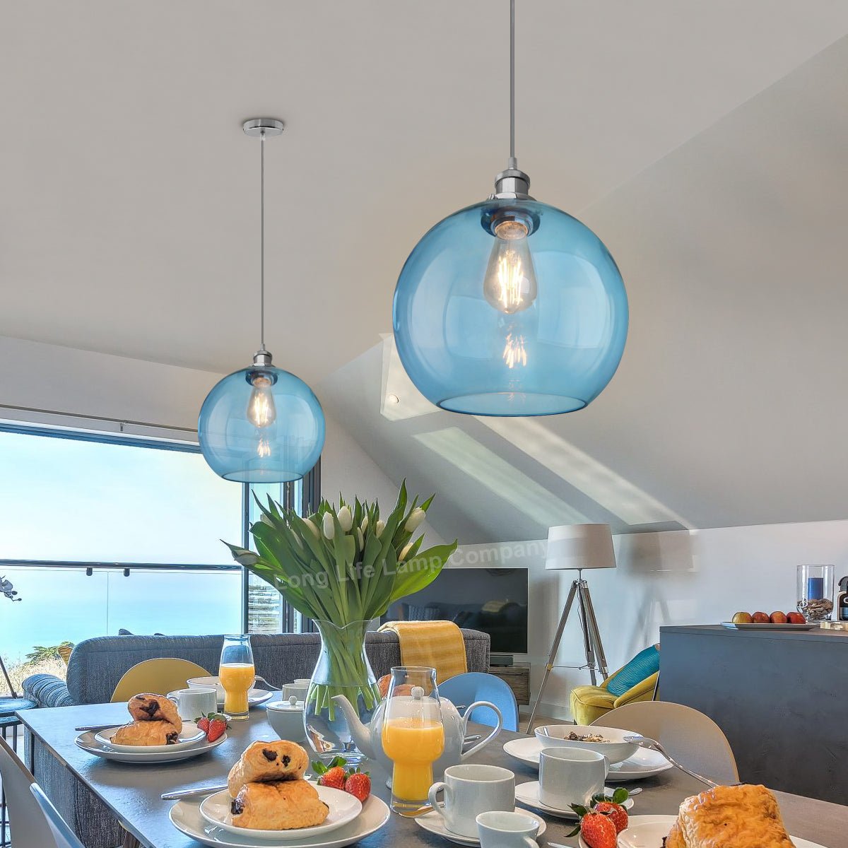 Modern Vintage Blue Glass Globe Ceiling Pendant Lamp M0236 - Energy Light Bulbs - Free delivery on all orders