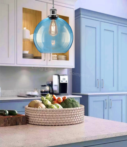 Modern Vintage Blue Glass Globe Ceiling Pendant Lamp M0236 - Energy Light Bulbs - Free delivery on all orders