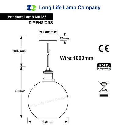 Modern Vintage Blue Glass Globe Ceiling Pendant Lamp M0236 - Energy Light Bulbs - Free delivery on all orders
