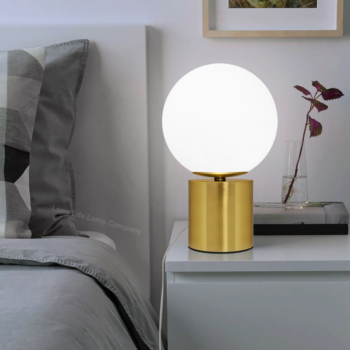 Modern Vintage Brass Table Lamp Frosted Globe Glass Shade - Energy Light Bulbs - Free delivery on all orders