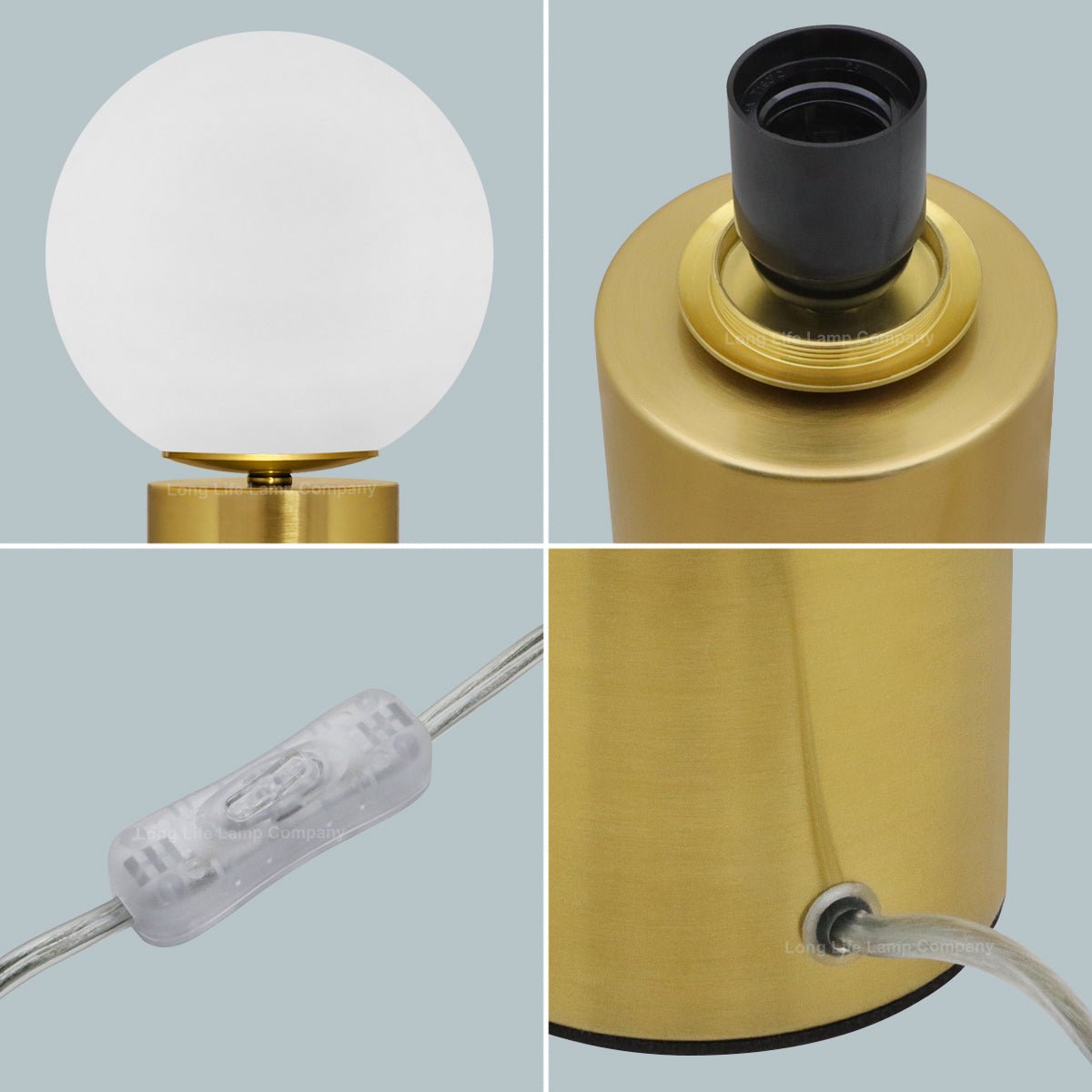 Modern Vintage Brass Table Lamp Frosted Globe Glass Shade - Energy Light Bulbs - Free delivery on all orders
