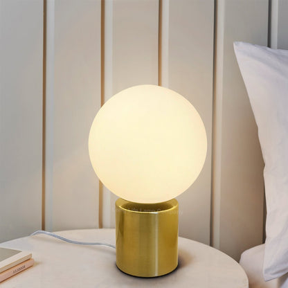 Modern Vintage Brass Table Lamp Frosted Globe Glass Shade - Energy Light Bulbs - Free delivery on all orders