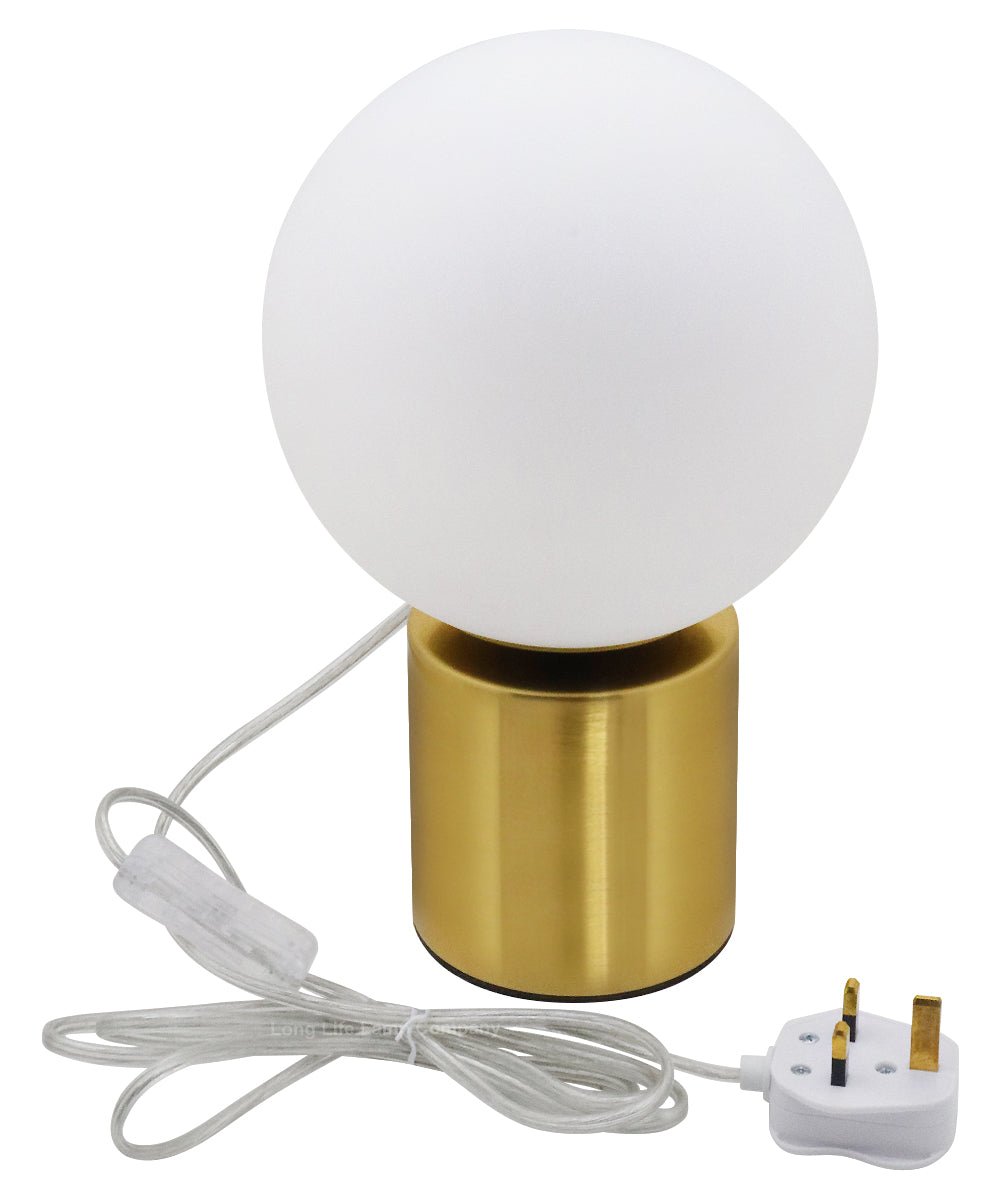 Modern Vintage Brass Table Lamp Frosted Globe Glass Shade - Energy Light Bulbs - Free delivery on all orders