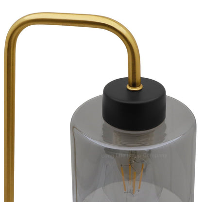 Modern Vintage Brass Table Lamp Smoke Grey Glass Shade - Energy Light Bulbs - Free delivery on all orders
