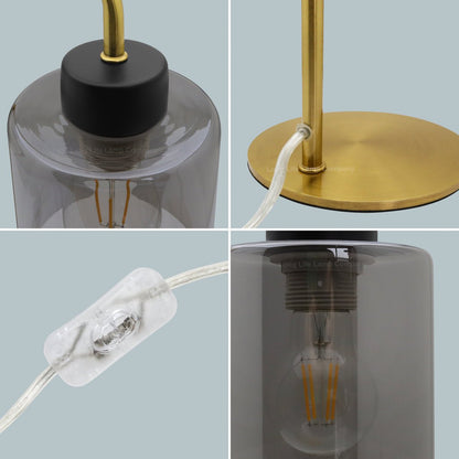 Modern Vintage Brass Table Lamp Smoke Grey Glass Shade - Energy Light Bulbs - Free delivery on all orders