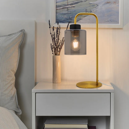 Modern Vintage Brass Table Lamp Smoke Grey Glass Shade - Energy Light Bulbs - Free delivery on all orders
