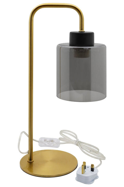 Modern Vintage Brass Table Lamp Smoke Grey Glass Shade - Energy Light Bulbs - Free delivery on all orders