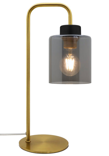 Modern Vintage Brass Table Lamp Smoke Grey Glass Shade - Energy Light Bulbs - Free delivery on all orders