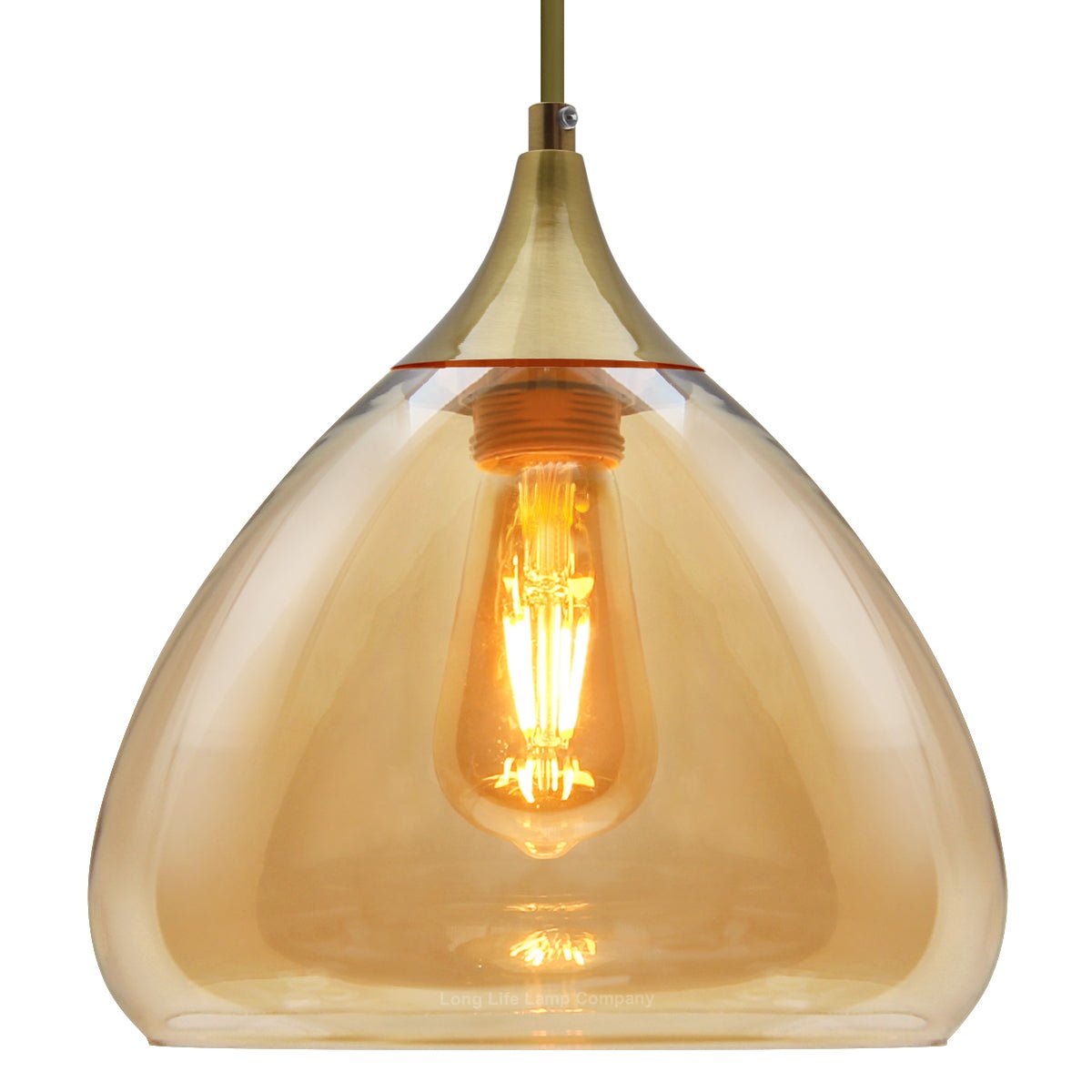 Modern Vintage Ceiling Hanging Brass Amber Glass Pendant Lamp Shade - Energy Light Bulbs - Free delivery on all orders