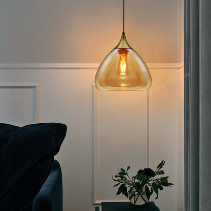Modern Vintage Ceiling Hanging Brass Amber Glass Pendant Lamp Shade - Energy Light Bulbs - Free delivery on all orders