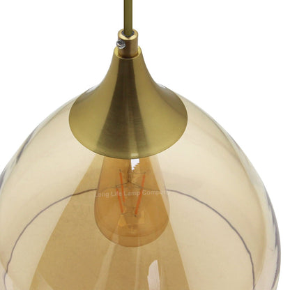 Modern Vintage Ceiling Hanging Brass Amber Glass Pendant Lamp Shade - Energy Light Bulbs - Free delivery on all orders