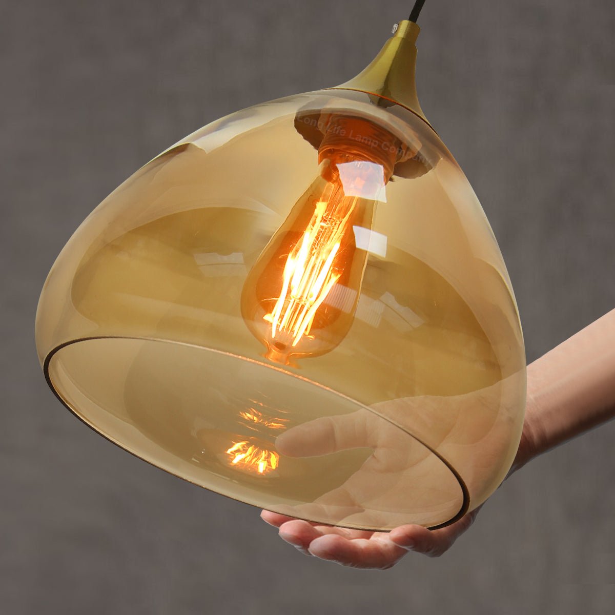 Modern Vintage Ceiling Hanging Brass Amber Glass Pendant Lamp Shade - Energy Light Bulbs - Free delivery on all orders