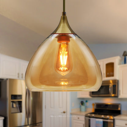 Modern Vintage Ceiling Hanging Brass Amber Glass Pendant Lamp Shade - Energy Light Bulbs - Free delivery on all orders
