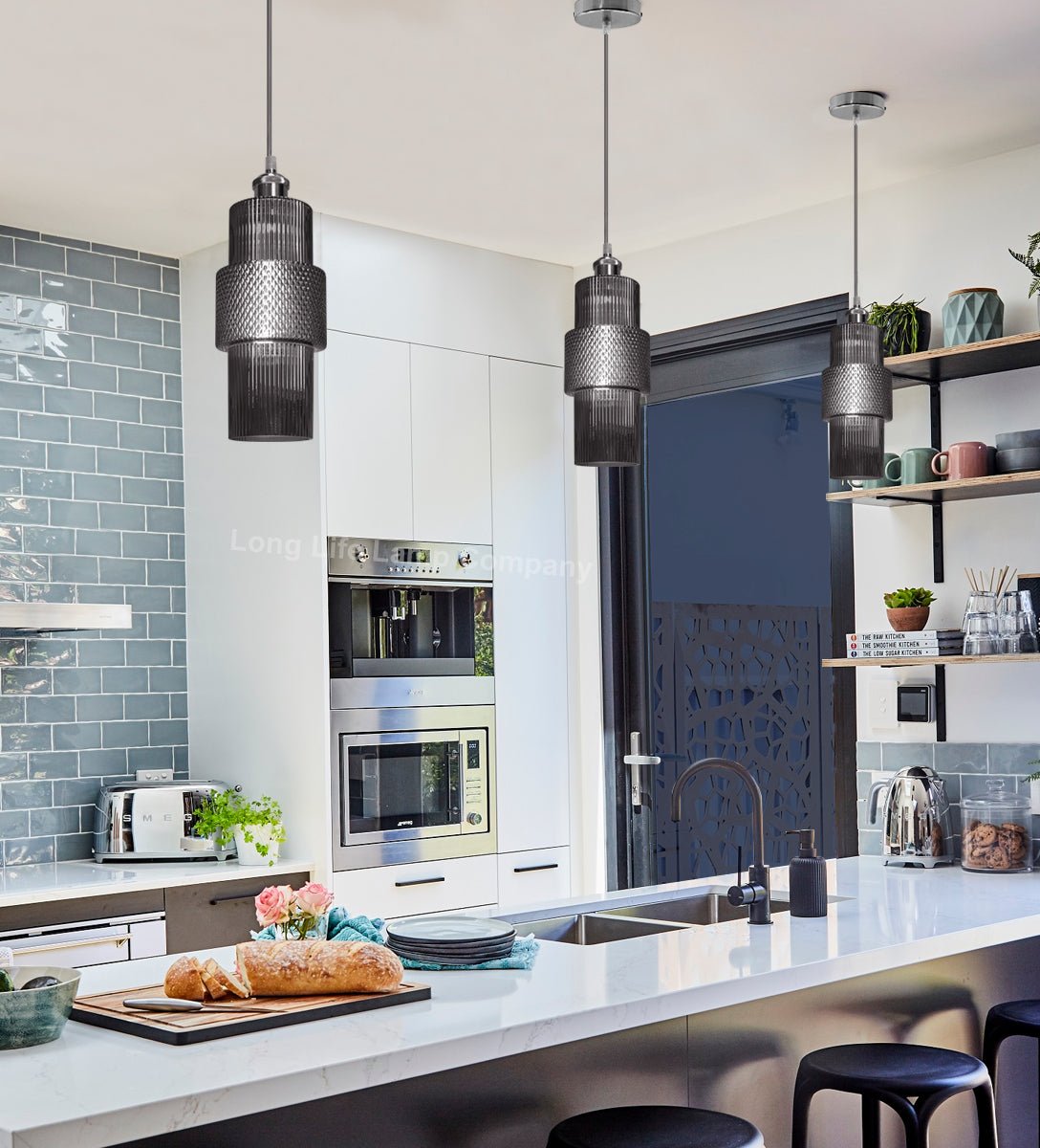 Modern Vintage Ceiling Pendant Lamp Shade Smoked Grey Cylindrical Glass - Energy Light Bulbs - Free delivery on all orders
