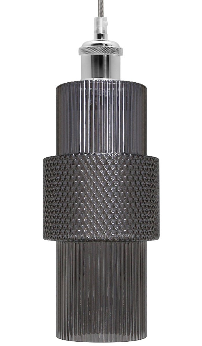 Modern Vintage Ceiling Pendant Lamp Shade Smoked Grey Cylindrical Glass - Energy Light Bulbs - Free delivery on all orders