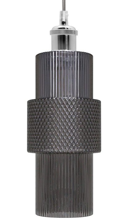 Modern Vintage Ceiling Pendant Lamp Shade Smoked Grey Cylindrical Glass - Energy Light Bulbs - Free delivery on all orders