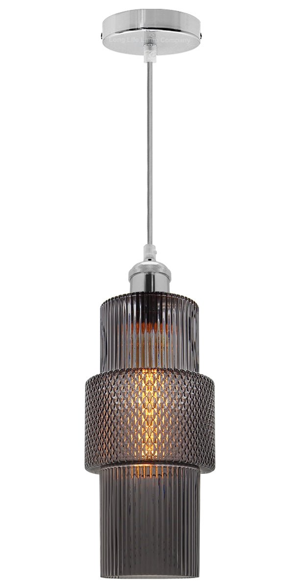 Modern Vintage Ceiling Pendant Lamp Shade Smoked Grey Cylindrical Glass - Energy Light Bulbs - Free delivery on all orders