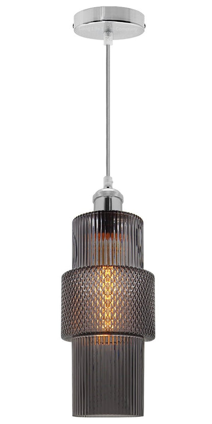 Modern Vintage Ceiling Pendant Lamp Shade Smoked Grey Cylindrical Glass - Energy Light Bulbs - Free delivery on all orders
