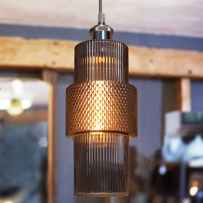 Modern Vintage Ceiling Pendant Lamp Shade Smoked Grey Cylindrical Glass - Energy Light Bulbs - Free delivery on all orders