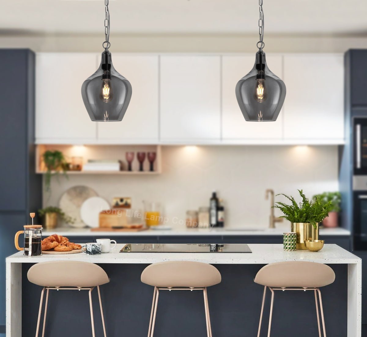 Modern Vintage Ceiling Smoked Grey Glass Pendant Lamp - Energy Light Bulbs - Free delivery on all orders