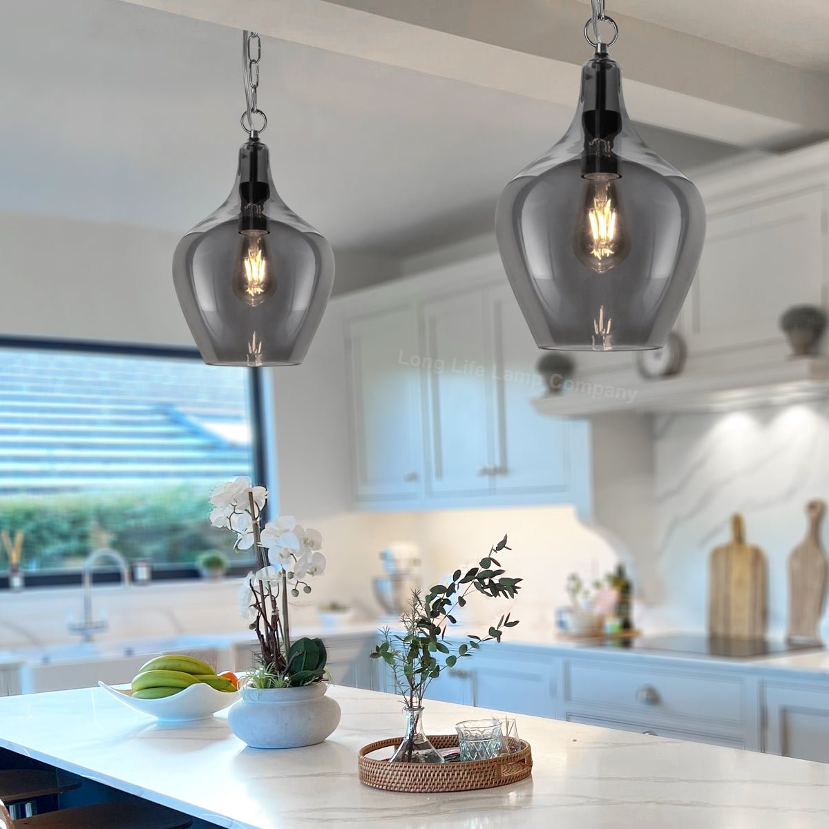 Modern Vintage Ceiling Smoked Grey Glass Pendant Lamp - Energy Light Bulbs - Free delivery on all orders
