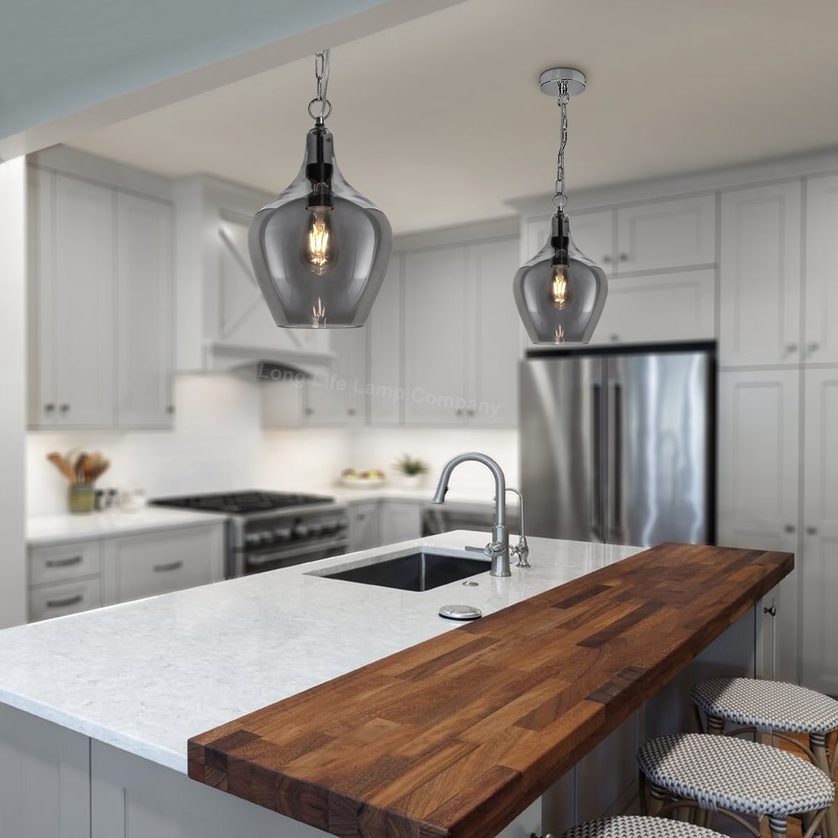Modern Vintage Ceiling Smoked Grey Glass Pendant Lamp - Energy Light Bulbs - Free delivery on all orders