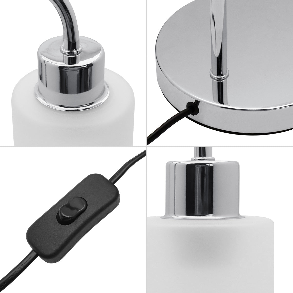 Modern Vintage Chrome Table Lamp Frosted Glass Shade - Energy Light Bulbs - Free delivery on all orders