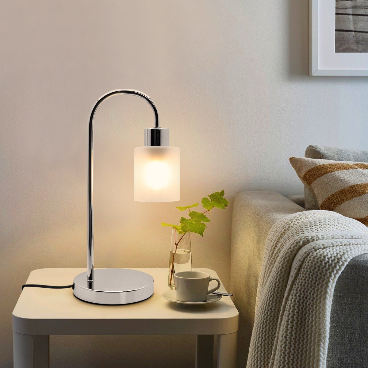 Modern Vintage Chrome Table Lamp Frosted Glass Shade - Energy Light Bulbs - Free delivery on all orders