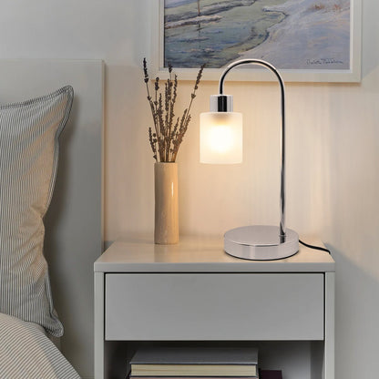 Modern Vintage Chrome Table Lamp Frosted Glass Shade - Energy Light Bulbs - Free delivery on all orders