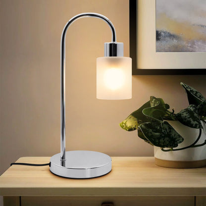 Modern Vintage Chrome Table Lamp Frosted Glass Shade - Energy Light Bulbs - Free delivery on all orders