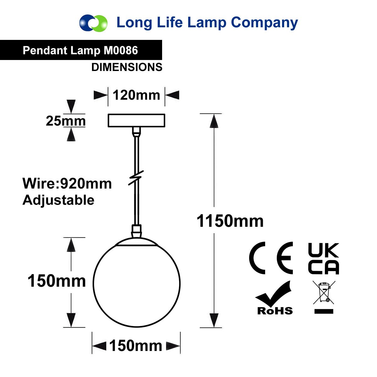 Modern clear glass ceiling pendant with smooth globe shade and black E27 fitting for contemporary home lighting