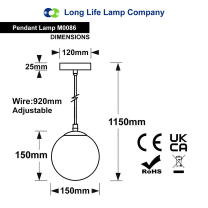 Modern clear glass ceiling pendant with smooth globe shade and black E27 fitting for contemporary home lighting