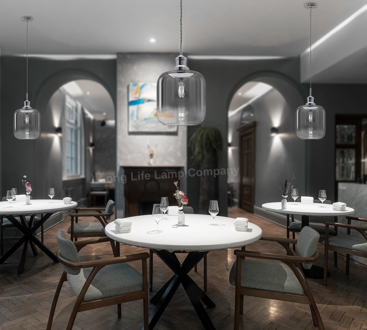 Modern Vintage Glass Grey Pendant Light - Energy Light Bulbs - Free delivery on all orders