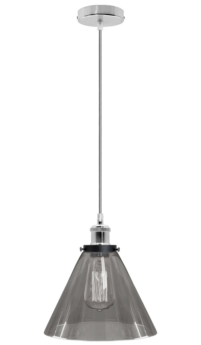 Modern Vintage Glass Scone Smoked Grey Ceiling Pendant Lamp - Energy Light Bulbs - Free delivery on all orders