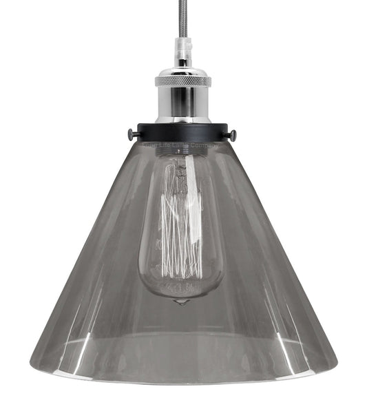 Modern Vintage Glass Scone Smoked Grey Ceiling Pendant Lamp - Energy Light Bulbs - Free delivery on all orders