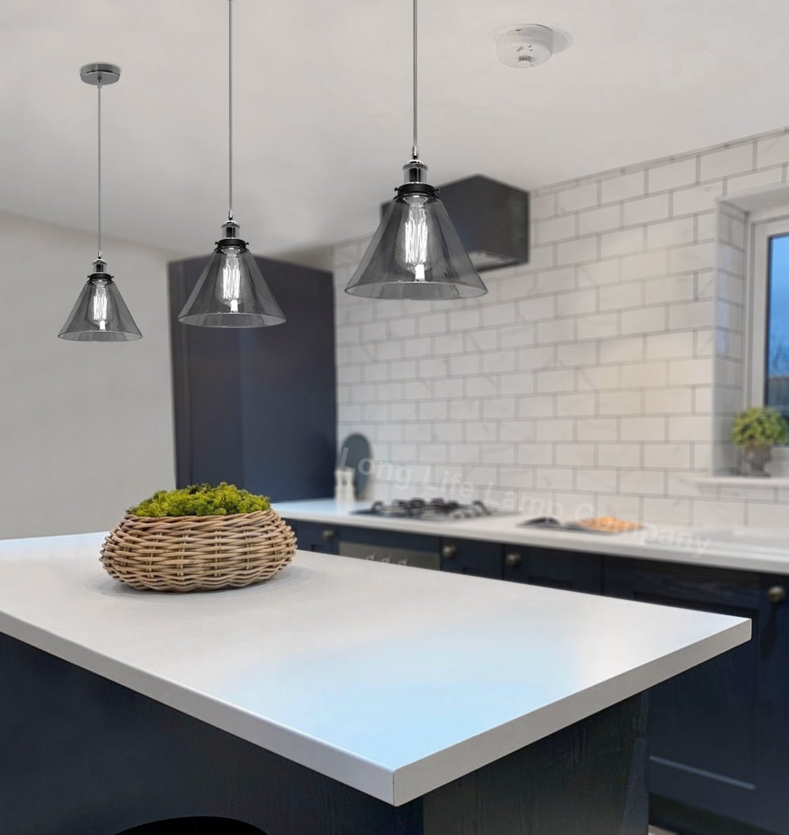 Modern Vintage Glass Scone Smoked Grey Ceiling Pendant Lamp - Energy Light Bulbs - Free delivery on all orders