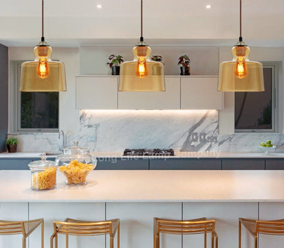 Modern Vintage Gold Glass Pendant Light Lamp - Energy Light Bulbs - Free delivery on all orders