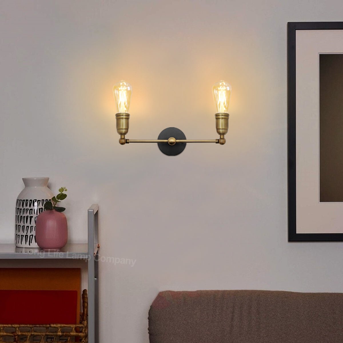 Modern Vintage Industrial Antique Brass Adjustable Double Arm Wall Light Lamp - Energy Light Bulbs - Free delivery on all orders