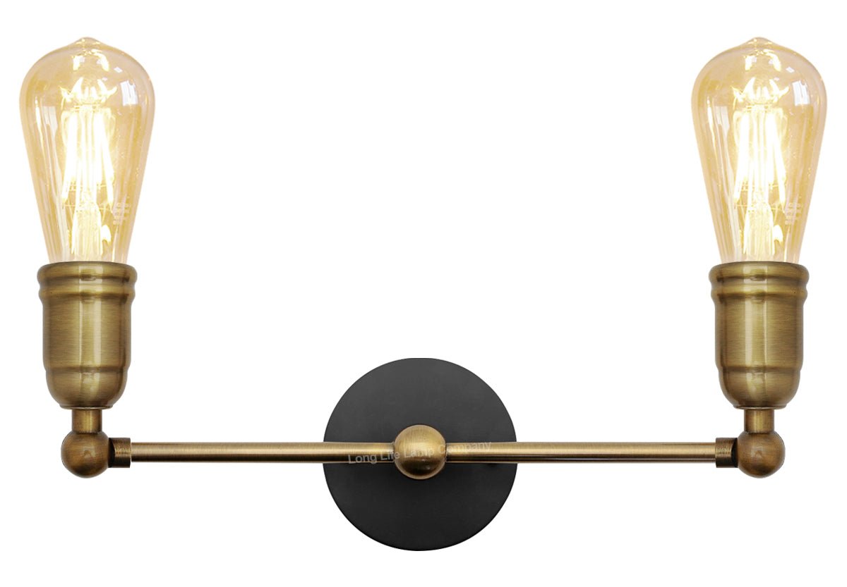 Modern Vintage Industrial Antique Brass Adjustable Double Arm Wall Light Lamp - Energy Light Bulbs - Free delivery on all orders