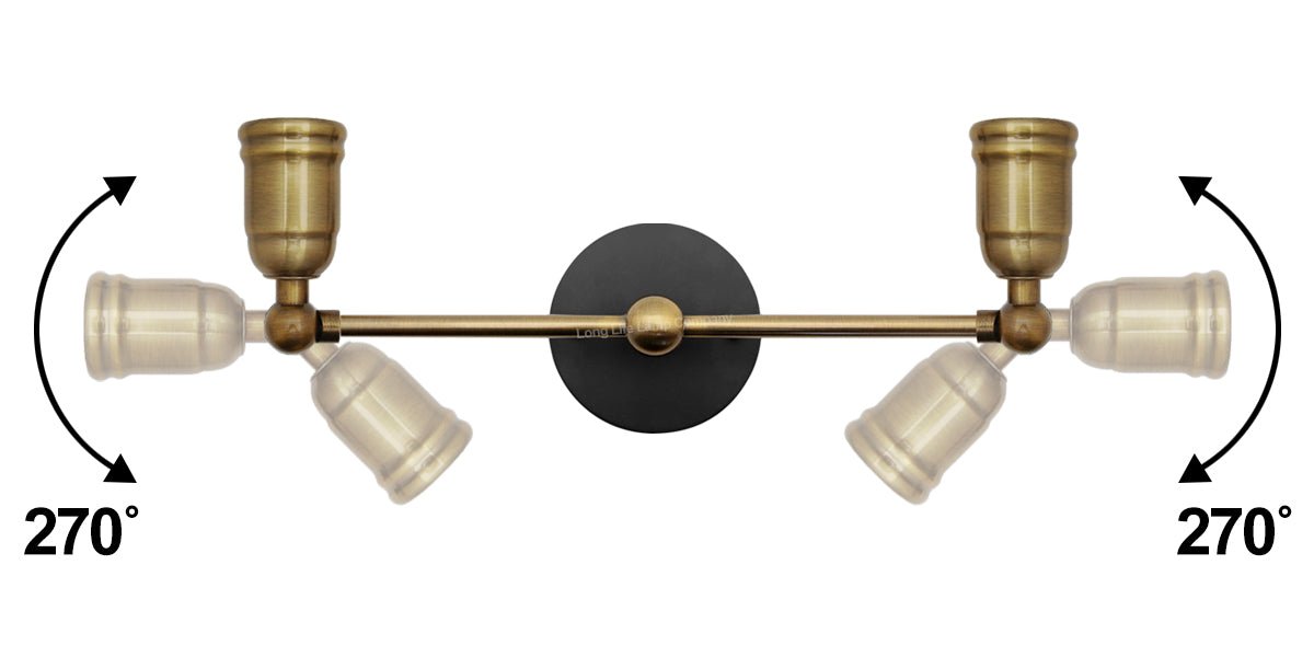Modern Vintage Industrial Antique Brass Adjustable Double Arm Wall Light Lamp - Energy Light Bulbs - Free delivery on all orders