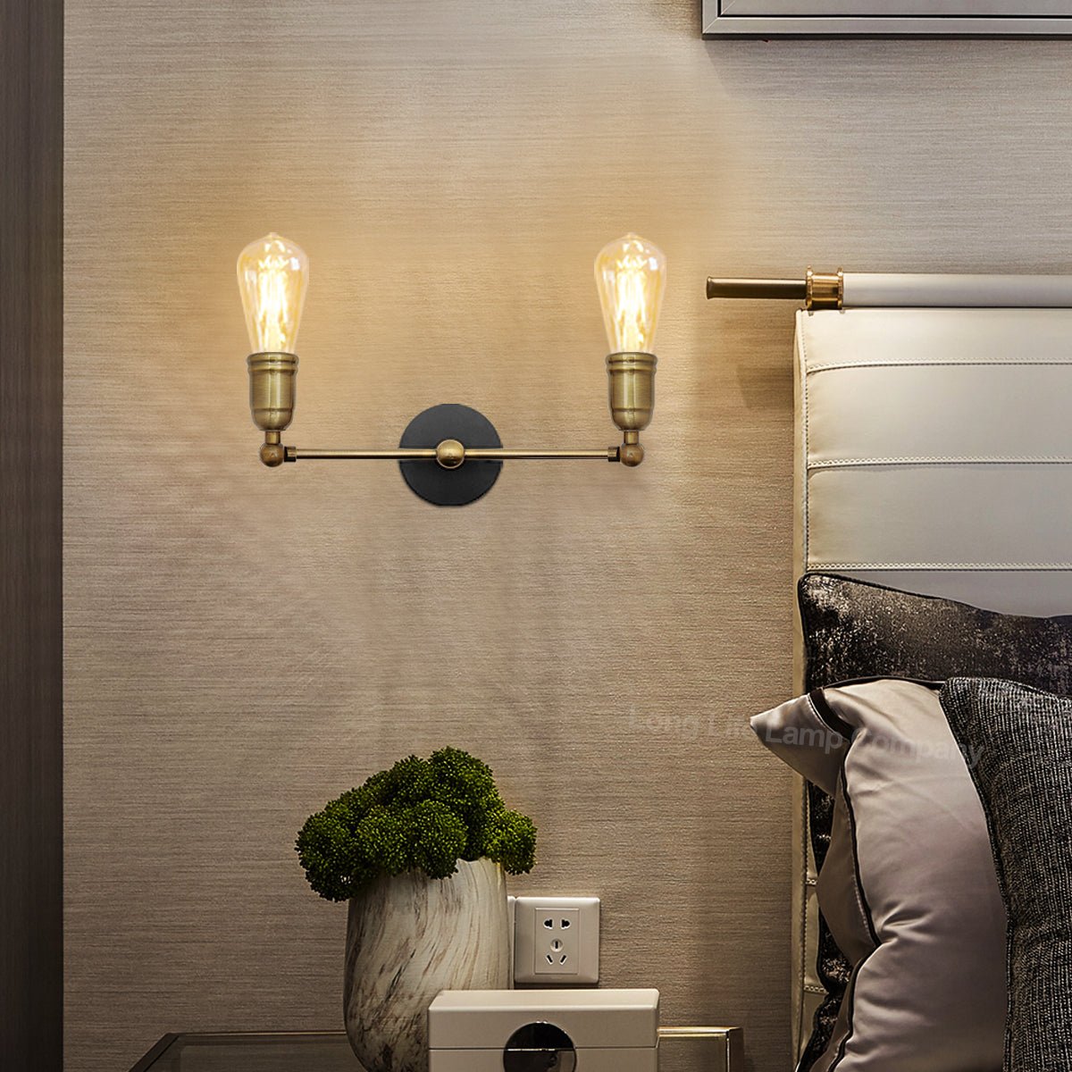 Modern Vintage Industrial Antique Brass Adjustable Double Arm Wall Light Lamp - Energy Light Bulbs - Free delivery on all orders