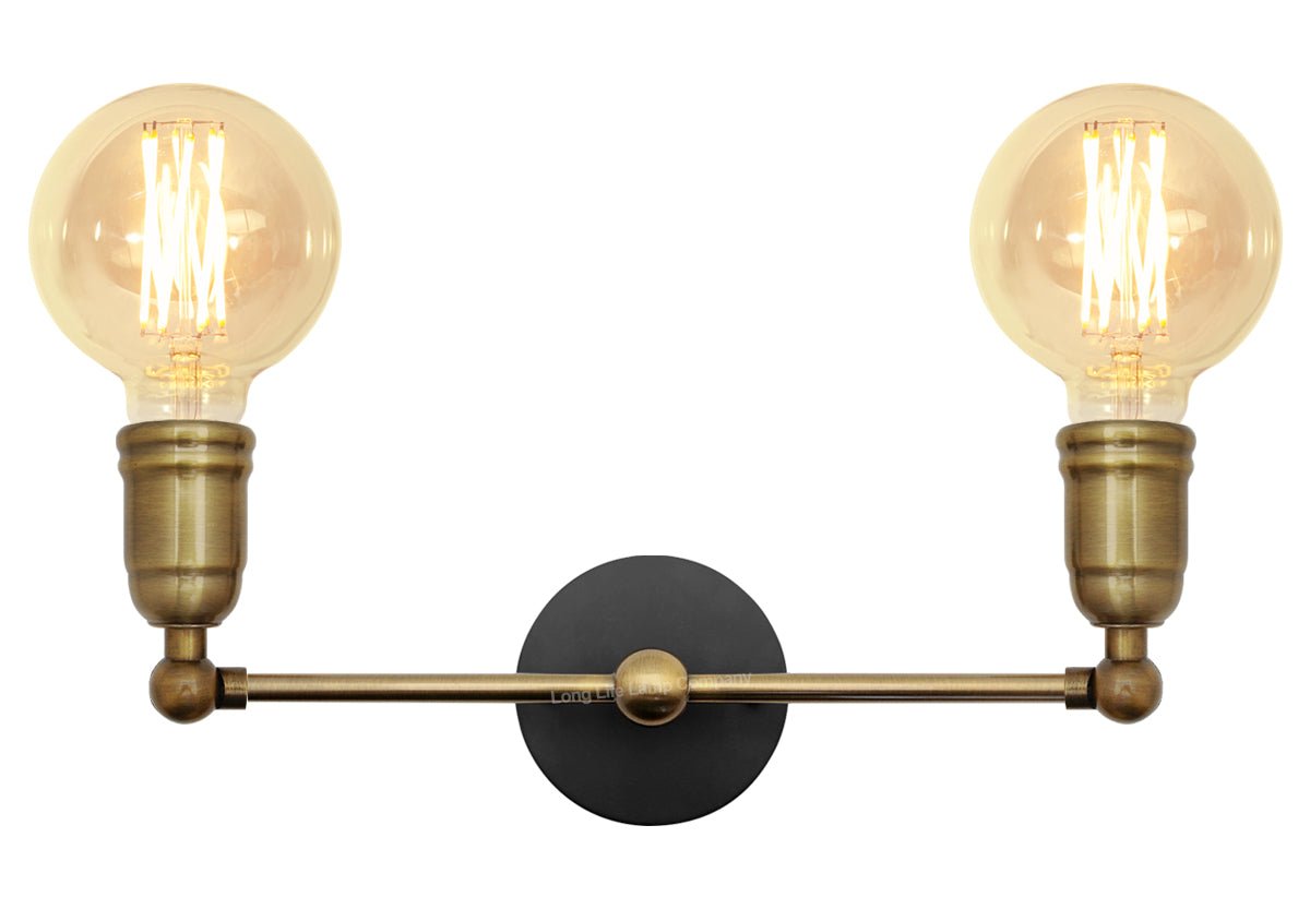 Modern Vintage Industrial Antique Brass Adjustable Double Arm Wall Light Lamp - Energy Light Bulbs - Free delivery on all orders