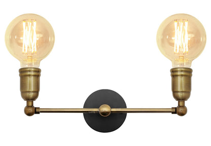 Modern Vintage Industrial Antique Brass Adjustable Double Arm Wall Light Lamp - Energy Light Bulbs - Free delivery on all orders