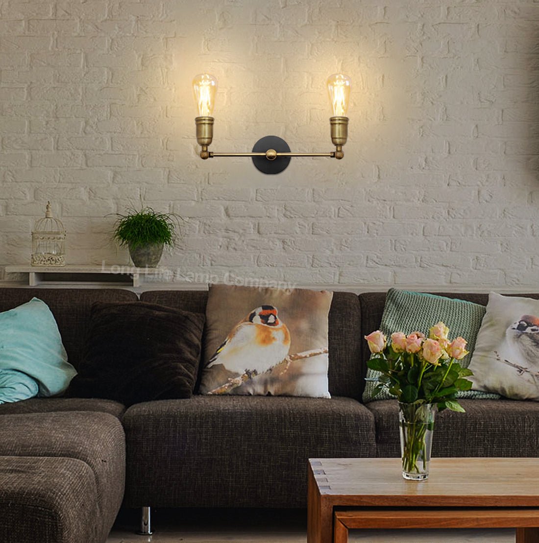 Modern Vintage Industrial Antique Brass Adjustable Double Arm Wall Light Lamp - Energy Light Bulbs - Free delivery on all orders