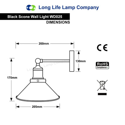 Modern Vintage Industrial Antique Brass Black Scone Wall Light Lamp Shade - Energy Light Bulbs - Free delivery on all orders