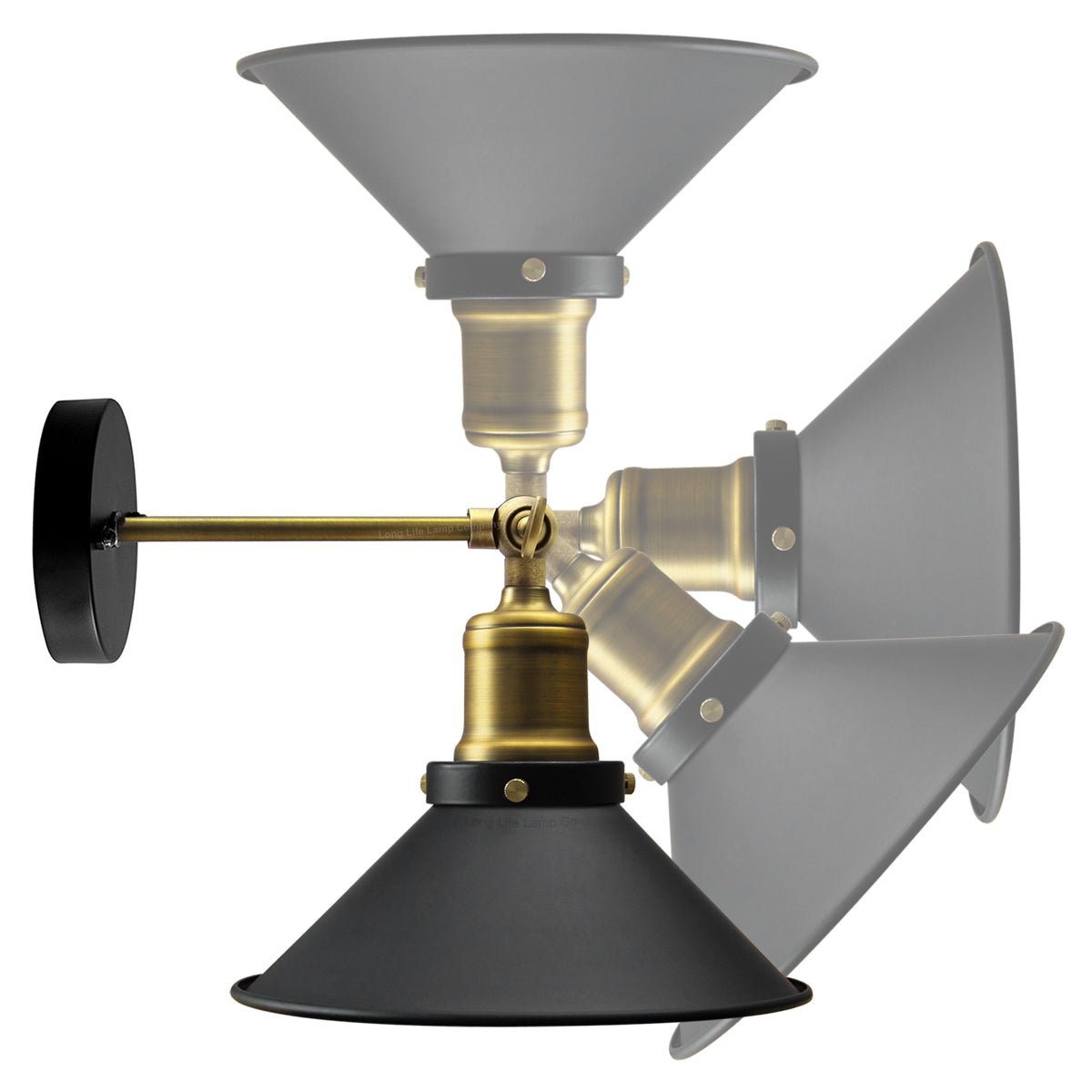 Modern Vintage Industrial Antique Brass Black Scone Wall Light Lamp Shade - Energy Light Bulbs - Free delivery on all orders
